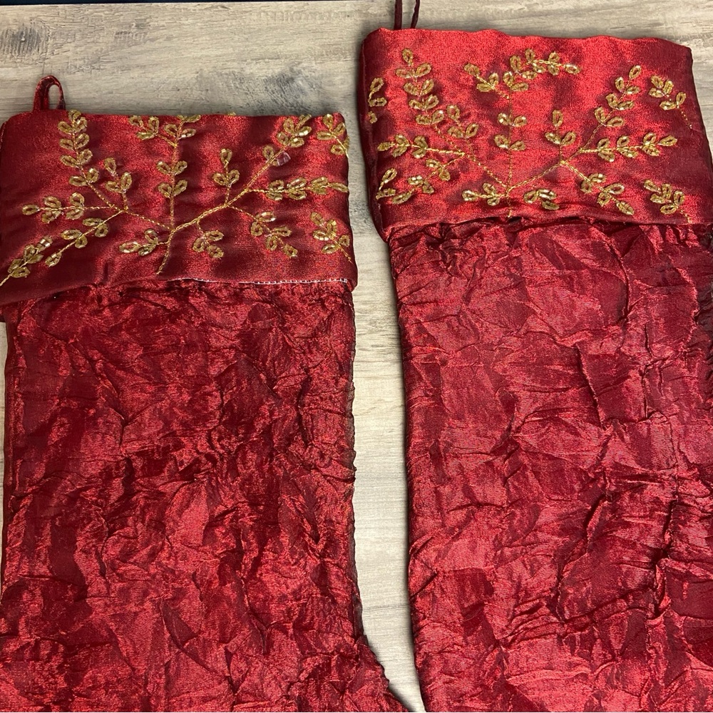 Set of 2, Red/Gold Beaded Christmas Stocking 18" - Picture 2 of 10